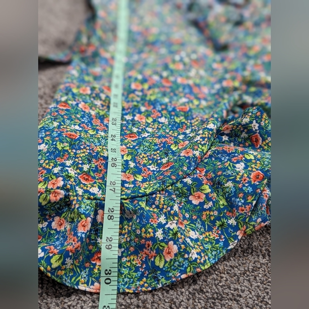 NWT Top Shop Wrap Blouse Blue Green Floral Top Ruffles Ties V Neck Size 4 - Picture 6 of 7